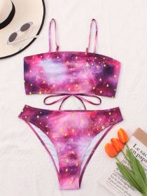 Women's Fashionable Plus-size Bikini Set. Sexy Backless Cross-stitch Star Print Swimsuit. Beach Style. (Option: 0XL-Colour)