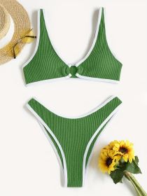 Women's Fashionable Bikini Set - Sexy Solid-color Circular Swimsuit Duet - Beach Style (Option: L-Green)